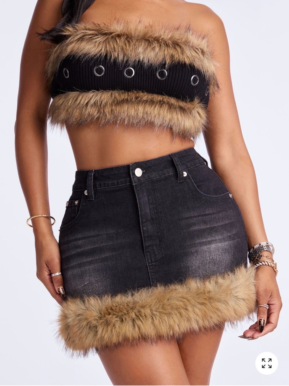 Fashion Nova Fur Trim Micro Mini Denim Skirt Size 1X